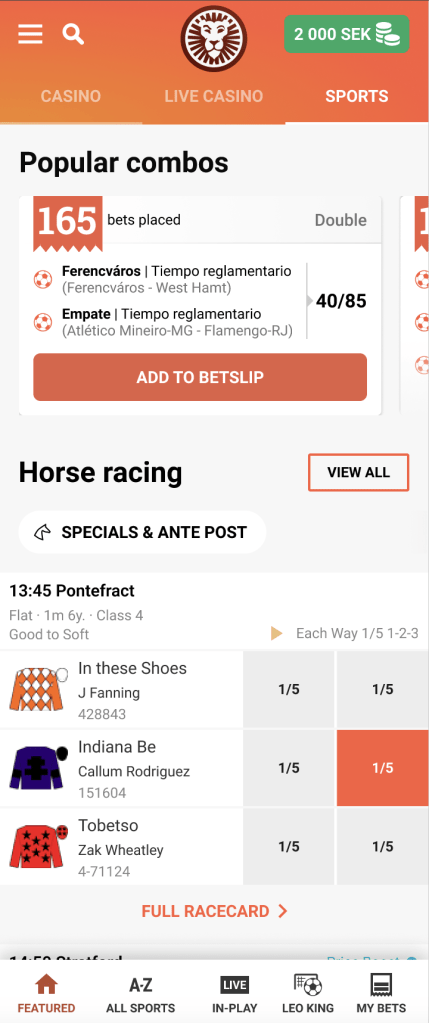Screenshot of popular combos feature
